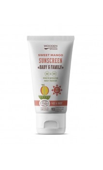 Loción solar BIO - MANGO - Bebés Adultos - SPF50 - Sin dióxido de titanio - Wooden Spoon - 150 ml.