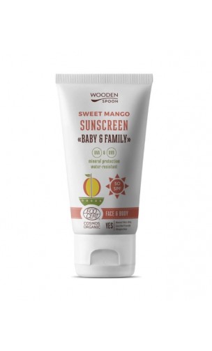 Loción solar BIO - MANGO - Bebés Adultos - SPF50 - Wooden Spoon - 150 ml.