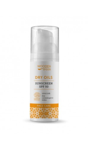 Loción solar BIO SPF50 - DRY OILS - Facial - Piel grasa - Zinc invisible - Wooden Spoon - 50 ml.