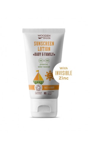 Lotion solaire BIO - SANS PARFUM - Bebés Adultes - SPF30 - Wooden Spoon - 150 ml.